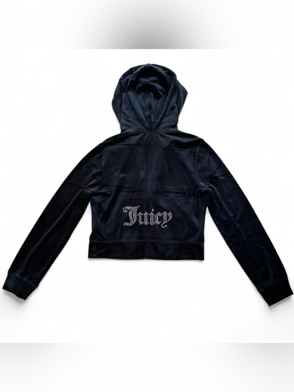 Juicy Couture Black Velour Hoodie with Rhinestone Juicy Logo